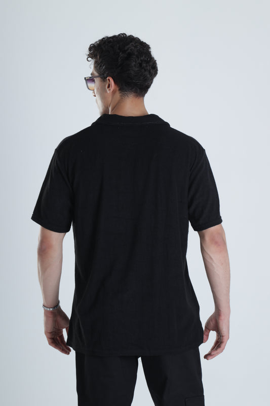 Yazlık Havlu Kumaş Siyah T-Shirt