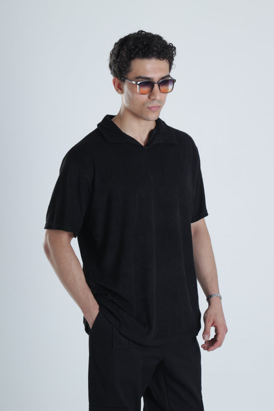 Yazlık Havlu Kumaş Siyah T-Shirt