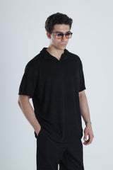 Yazlık Havlu Kumaş Siyah T-Shirt