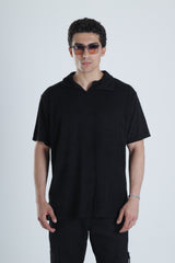 Yazlık Havlu Kumaş Siyah T-Shirt