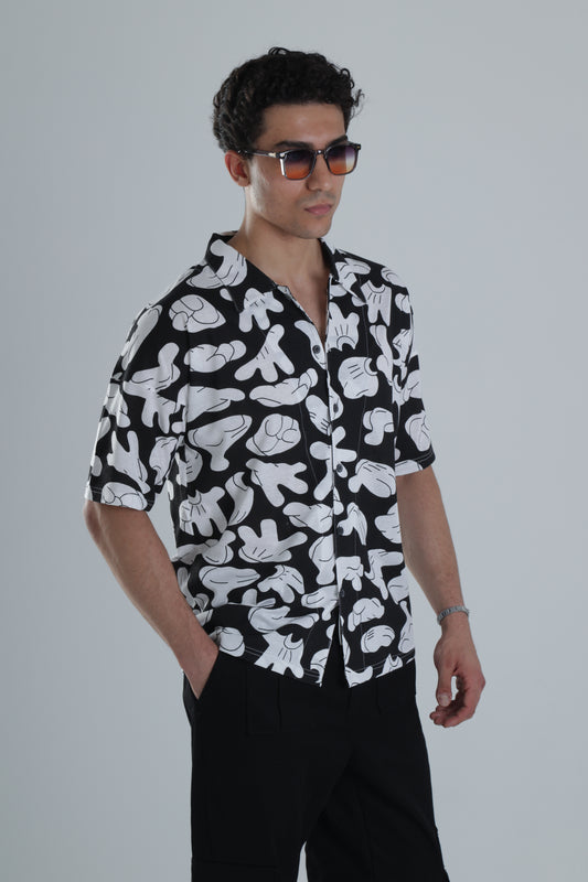 Hand Gesture Desenli Kısa Gömlek