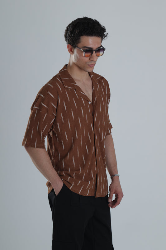 Kahverengi Desenli Kısa Gömlek