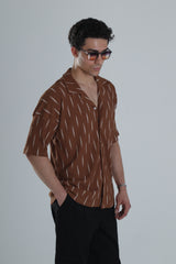 Kahverengi Desenli Kısa Gömlek