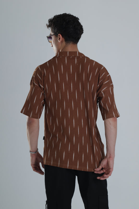 Kahverengi Desenli Kısa Gömlek