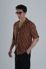 Kahverengi Desenli Kısa Gömlek