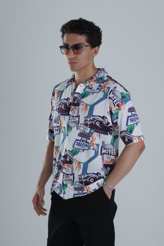 Retro Model Desenli Kısa Kollu Gömlek