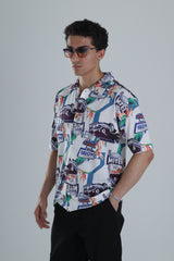 Retro Model Desenli Kısa Kollu Gömlek
