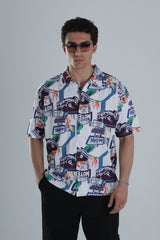 Retro Model Desenli Kısa Kollu Gömlek