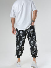 Skull Pattern Pileli Jogger Pantolon