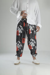 Çin Ağacı Desenli Pileli Yarım Pantolon