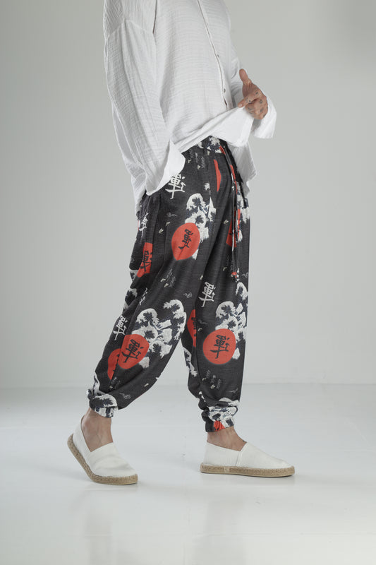 Çin Ağacı Desenli Pileli Yarım Pantolon