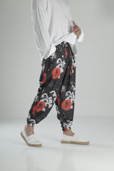 Çin Ağacı Desenli Pileli Yarım Pantolon