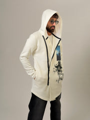 Big In Japan Beyaz Fermuarlı Uzun Sweatshirt