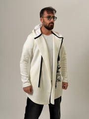 Big In Japan Beyaz Fermuarlı Uzun Sweatshirt