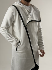 White Contrast Fermuarlı Uzun Sweatshirt