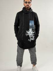 Big In Japan Siyah Fermuarlı Uzun Sweatshirt