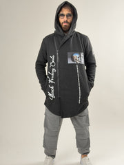 Midnight Skull Siyah Fermuarlı Uzun Sweatshirt