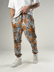 Orange Floral Pattern Pantolon
