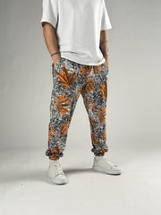 Orange Floral Pattern Pantolon