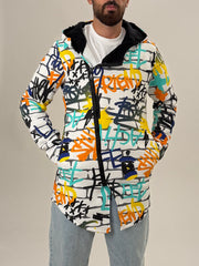 Graffiti Kapüşonlu Uzun Hırka