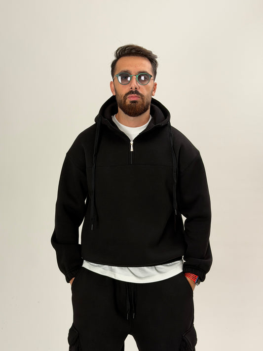 Siyah Fermuarlı Hoodie