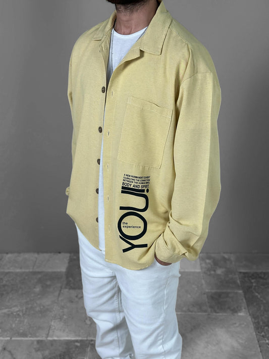 Sarı Desenli Keten Gömlek