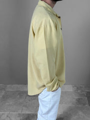 Sarı Desenli Keten Gömlek