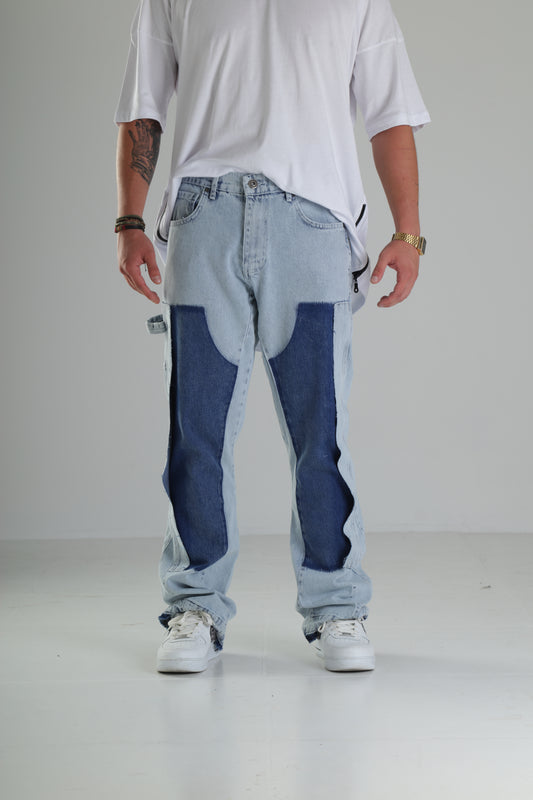 Premium Kalite İki Renk Patchwork Baggy Pantolon