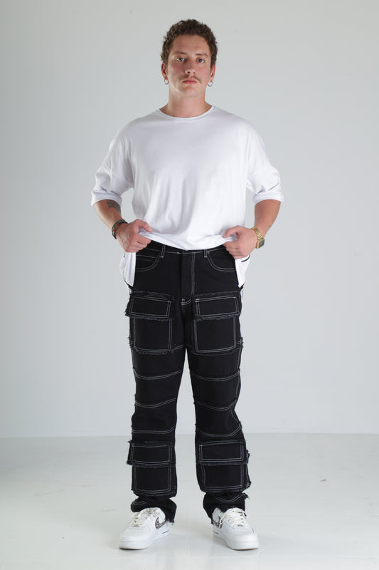 Premium Siyah Kontrast Dikişli Pantolon