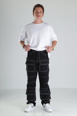 Premium Siyah Kontrast Dikişli Pantolon