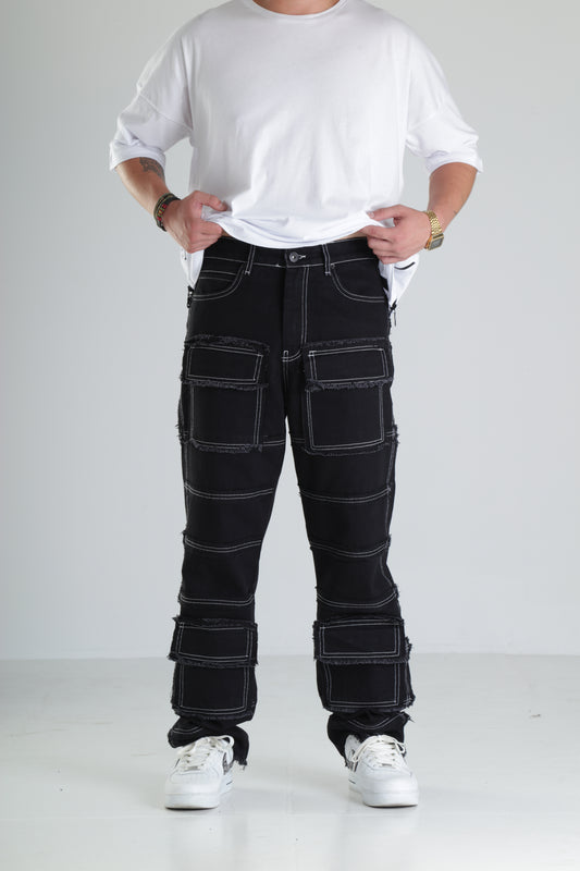 Premium Siyah Kontrast Dikişli Pantolon