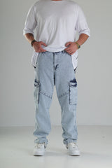 Açık Mavi Yıkamalı Kargo Pantolon