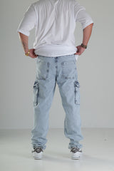 Açık Mavi Yıkamalı Kargo Pantolon