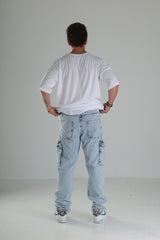 Açık Mavi Yıkamalı Kargo Pantolon