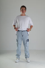 Açık Mavi Yıkamalı Kargo Pantolon