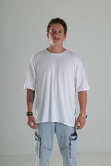 Yan Fermuar Detaylı Oversize T-Shirt - Beyaz