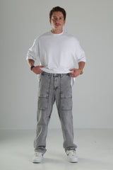 Açık Gri Düz Paça Kargo Pantolon