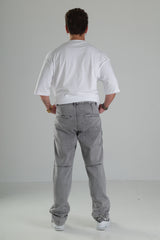 Açık Gri Düz Paça Kargo Pantolon