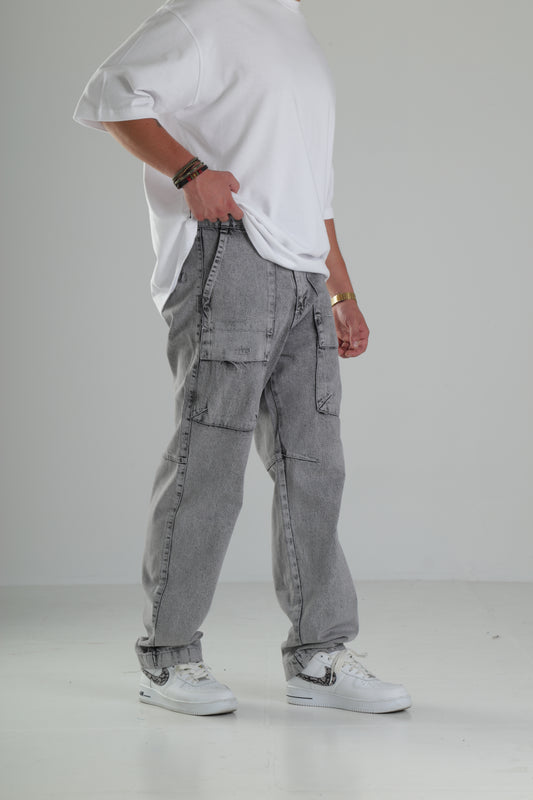 Açık Gri Düz Paça Kargo Pantolon