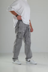 Açık Gri Düz Paça Kargo Pantolon