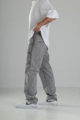 Açık Gri Düz Paça Kargo Pantolon