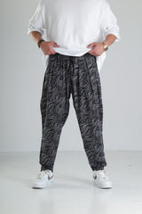Wave Desen Baggy Pantolon – Siyah