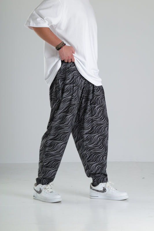Wave Desen Baggy Pantolon – Siyah