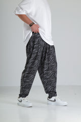 Wave Desen Baggy Pantolon – Siyah