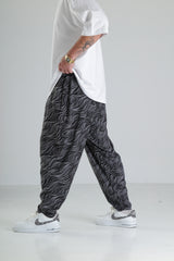 Wave Desen Baggy Pantolon – Siyah
