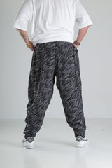 Wave Desen Baggy Pantolon – Siyah