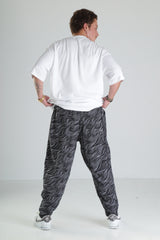 Wave Desen Baggy Pantolon – Siyah