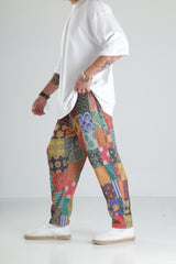 Patchwork Desen Baggy Pantolon – Renkli