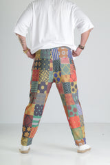 Patchwork Desen Baggy Pantolon – Renkli