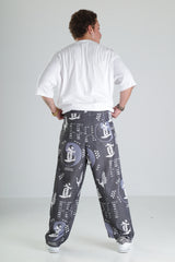 Japon Turna Desen Siyah Baggy Pantolon